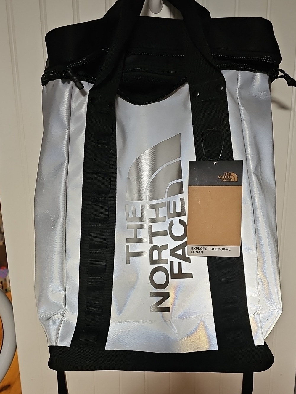 The North Face Fusebox Backpack in Silver with Black Accents